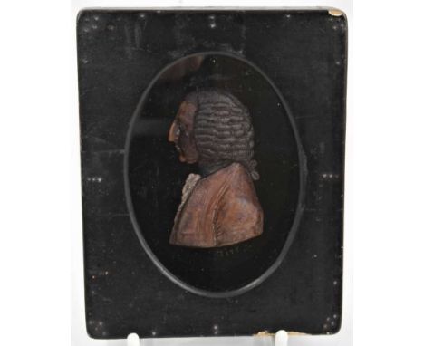 Georgian wax portrait miniature of William Pitt The Elder, profile view, indistinctly signed, in ebonised frame, the frame me