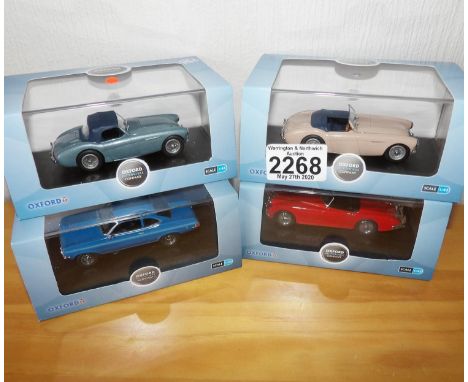 Oxford 1.43 x 4 Automobile Vaxhall, Jaguar XK150, Austin Healey Blue Austin Healey Fawn. P&amp;P Group 2 (£18+VAT for the fir