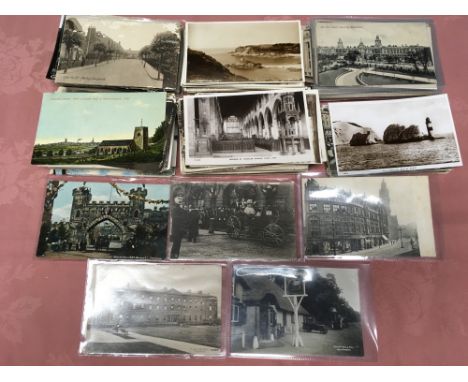 BOX OF UK TOPO POSTCARDS, NEW FOREST CAT AND FIDDLE INN WITH TRACTION ENGINE OUTSIDE RP, SHEFFIELD, LONDON ETC (APPROX 400)