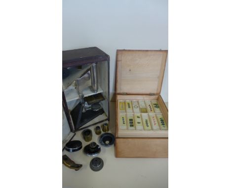 A Victorian R J Beck Nickel silver on brass star microscope together with a pine microscope slide box and 40 glass slides and