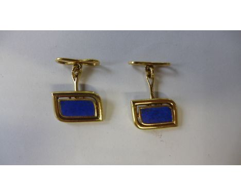 Victorian 18ct Lapis Lazuli cufflinks - approx 9.5 grams, in good condition 