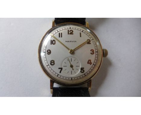 A vintage 9ct gold gents Mavin wristwatch, hallmark London 1949 - case width including button approx 33mm, currently running 