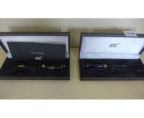 A Mont Blanc 4810 m fountain pen with 14ct gold nib, together with a Mont Blanc propelling roller ball pen - both with cases,