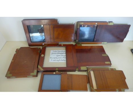 Six various vintage photographic plates with mahogany and brass fitted cases for use as double sided photograph frames, large