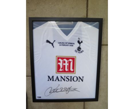 A Tottenham FC Carling Cup final shirt, signed by winning goal scorer Jonathan Woodgate, with COA - framed 