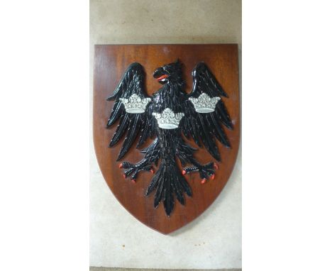 A vintage Barclays Bank shield, backed sign, with history of the bank verso, approx 52.5cm long, in good condition 