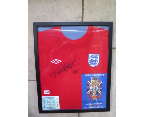 An England World Cup 1966 shirt signed by hat-trick hero Sir Geoff Hurst, with replica match ticket and programme front, with