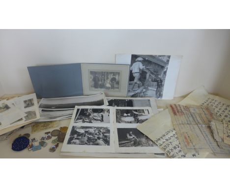 A collection of oriental ephomera collected circa 1942, over 20 photographs of scenes from the Burma Road and Desert Road to 