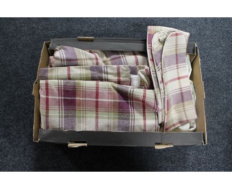 A box containing a pair of Dorma curtains with tie backs together with a further large cream floral curtain