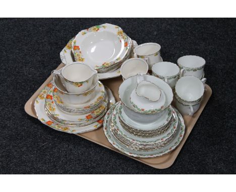 A tray containing a twenty-one piece antique china tea service together with fourteen pieces of Alfred Meakin tea china and a