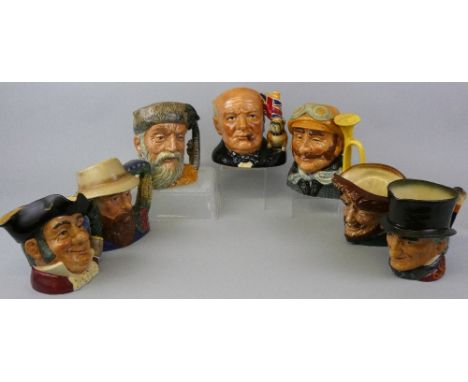 Royal Doulton character jugs - large, John Peel, Mine Host D6468, Claude Monet D7150, Drake, Robinson Crusoe D6532, Veteran M