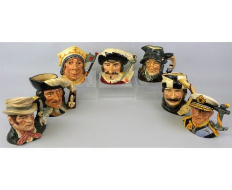 Royal Doulton character jugs - large, Cyrano De Bergerac D7004, Rip Van Winkle D6438, The Red Queen D6777, Earl Mountbatten o