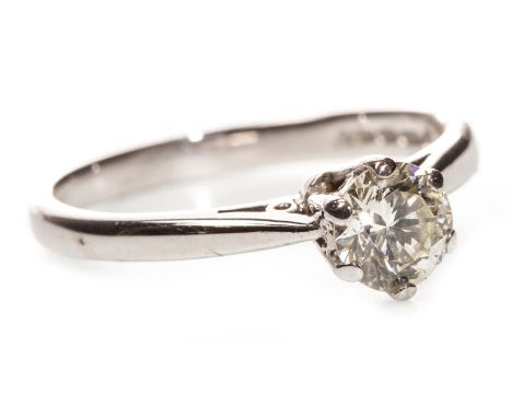 DIAMOND SOLITAIRE RING, set with a six claw mounted round brilliant cut diamond of approximately 0.45 carats, marked 750, siz