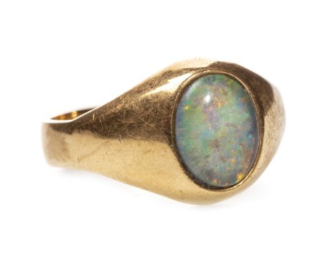 OPAL DRESS RING, set with an opal doublet 9mm long, hallmarks worn, size P, 5.2g