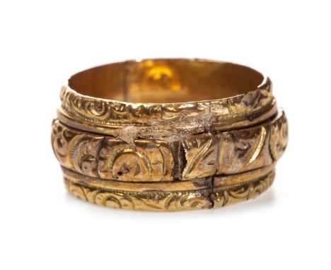 EARLY VICTORIAN BAND, with moulded borders to a central raised overlaid section, also with moulded decoration, with central m
