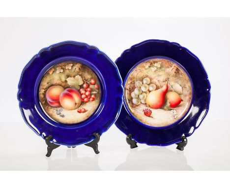 TWO ROYAL WORCESTER CABINET PLATES
each hand-painted depicting peaches and berries and pears and grapes respectively, each si