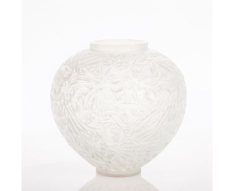 RENÉ LALIQUE GUI VASE
designed in 1920, frosted opalescent glass with remnants of staining, etched 'R Lalique France No 948' 