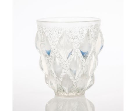 RENÉ LALIQUE RAMPILLON VASE
designed in 1927, opalescent and blue stained glass, wheel-engraved 'R. LALIQUE FRANCE' and etche