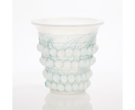 RENÉ LALIQUE MONTMORENCY VASE
designed in 1930, opalescent and blue stained glass, marked 'R. LALIQUE FRANCE' to base, 20cm h