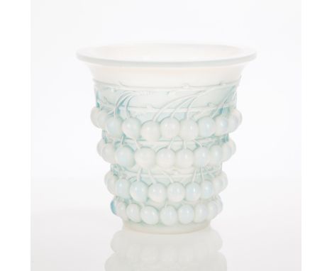 RENÉ LALIQUE MONTMORENCY VASE
designed in 1930, opalescent and blue stained glass, marked 'R. LALIQUE FRANCE' to base, 20cm h