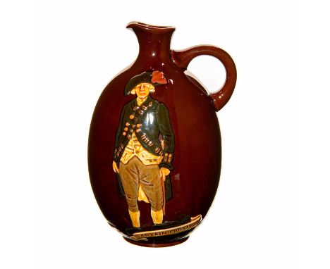 Whiskey bottle commemorating Admiral Phillip's settlement of New South Wales and Sydney. The face of the jug shows a full bod