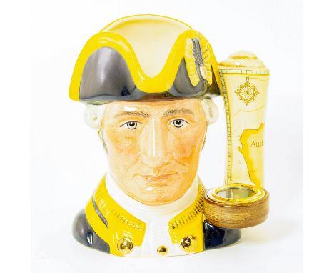 Captain James Cook in naval uniform and cap, yellow trim, gold buttons. In a striking tribute to the famous navigator and exp