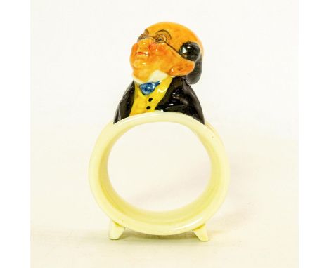 Ceramic napkin ring with a mini bust of Mr. Pickwick on the top. Samuel Pickwick is a fictional character and the main protag