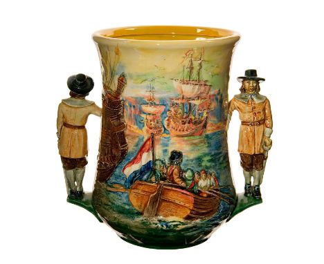 Proof before Numbers. Figures Settlers rowing to shore and Van Riebeeck praying in relief. A loving cup commemorating Johan A