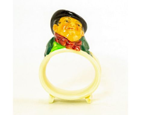 Ceramic napkin ring with a mini bust of Tony Weller on the top. Tony Weller is a fictional character in The Pickwick Papers, 