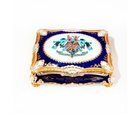 Commemorates the centenary of Churchill 1874-1974. Limited edition model. Fine English bone china. Blue and white footed cera