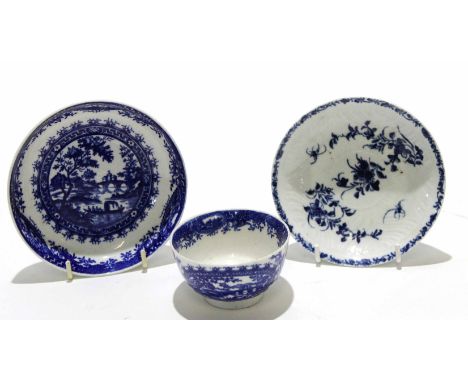 18th century Worcester tea bowl and saucer in the European landscape decoration, together with a further 18th century Worcest