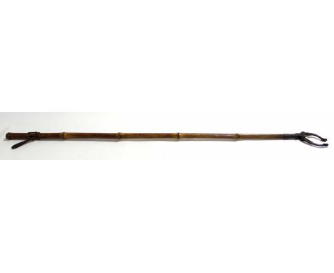 Bamboo stick with claw to one end and strap