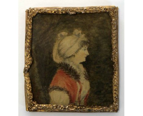 AG, initialled watercolour miniature, Portrait of a lady, together with a further pair of miniatures in folding screen like f