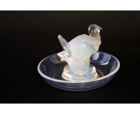 Small dish, the centre with a model of a turkey in opalescent colour, the base signed R Lalique, France
