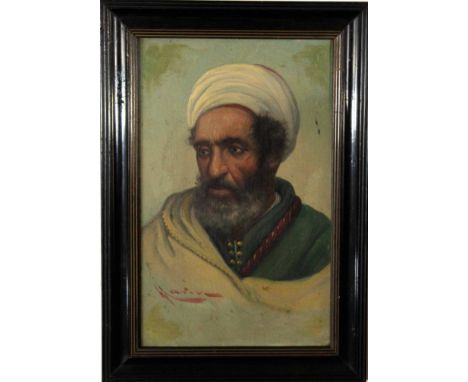 Emile Marin, signed oil on panel, Bedouin portrait, 31 x 19cm