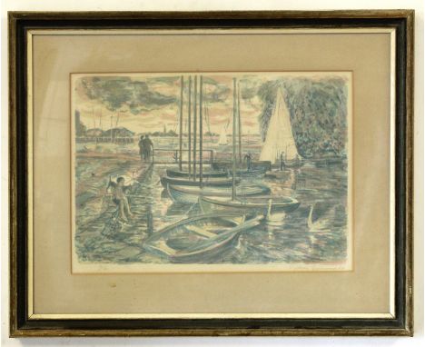 AR Sydney Greenwood (1913-2001), Harbour Scene, lithograph, signed, dated 59 and numbered 13/50 in pencil to lower margin, 31