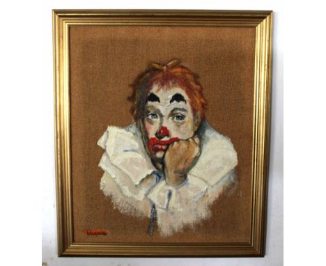 Wilgaus, signed oil on canvas, Portrait of a clown, 84 x 53cm