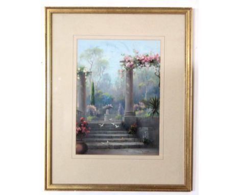 R Cooper, one signed, pair of gouache, Italian gardens, 33 x 24cm (2)