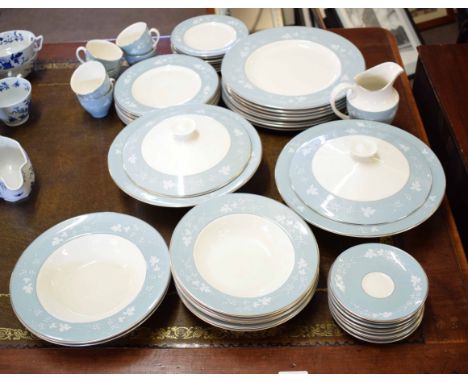Royal Doulton "Reflection" pattern tea/dinner service, primarily for six, includes cups and saucers, tureens, plates and bowl