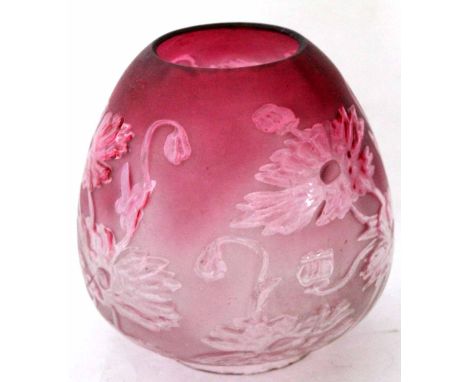 Late 19th century oil lamp glass shade with a moulded Art Nouveau style floral design 