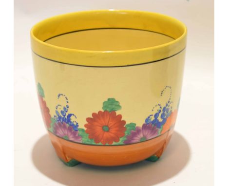 Clarice Cliff Dover shape jardiniere decorated with the Gay Day pattern, Clarice Cliff backstamp and Bizarre to underside of 