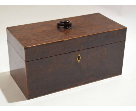 19th century maple wood tea caddy with satinwood banding, the interior fitted with two hinged tea containers with central hol