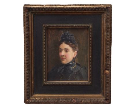 John Byan Liston Shaw (1872-1919) "Portrait of Bessie Silley" oil on board 18 x 14cms 