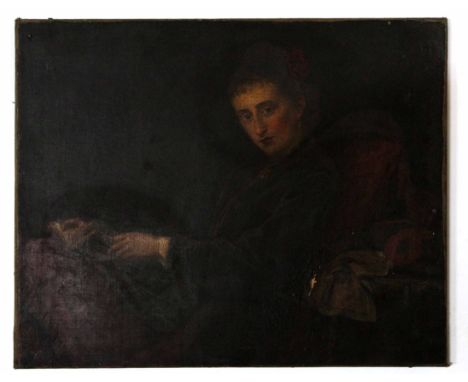 S H, monogrammed and dated 1873, oil on canvas, Portrait of a seated lady reading, 43 x 53cm, unframed