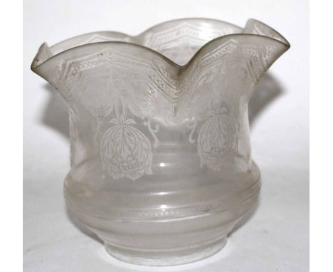 Late 19th century clear glass oil lamp shade with an etched floral design 