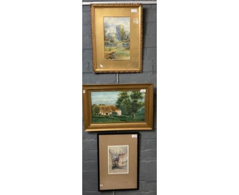 Fessze, 'St Andrews, Dinas Powys', signed, watercolours. 30x19cm approx. Together with a naïve study of a thatched cottage in