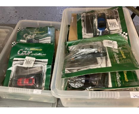 Five plastic boxes of The Ultimate Car Collection, various scale models, 1:43 scale, to include: 1998 Toyota Celica, Lancia S