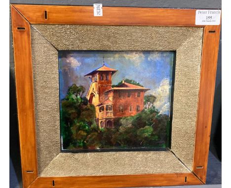 R A Richards (Welsh contemporary), an architectural study entitled 'Leaving Portofino'. Signed and dated with monogram and ve