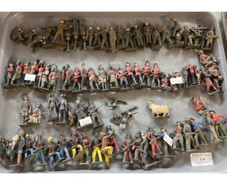 Tray comprising vintage lead painted toy soldiers, military figures, animals, Indians etc.  (B.P. 21% + VAT) 