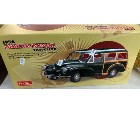 Sun Star 1956 Morris Minor Traveller diecast model vehicle, limited edition with numbered certificate 1:12 scale in original 